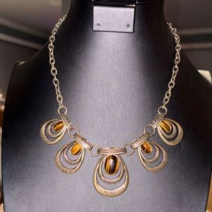 Lia Sophia "Untamed" antique gold-tone statement necklace  genuine tiger's eye